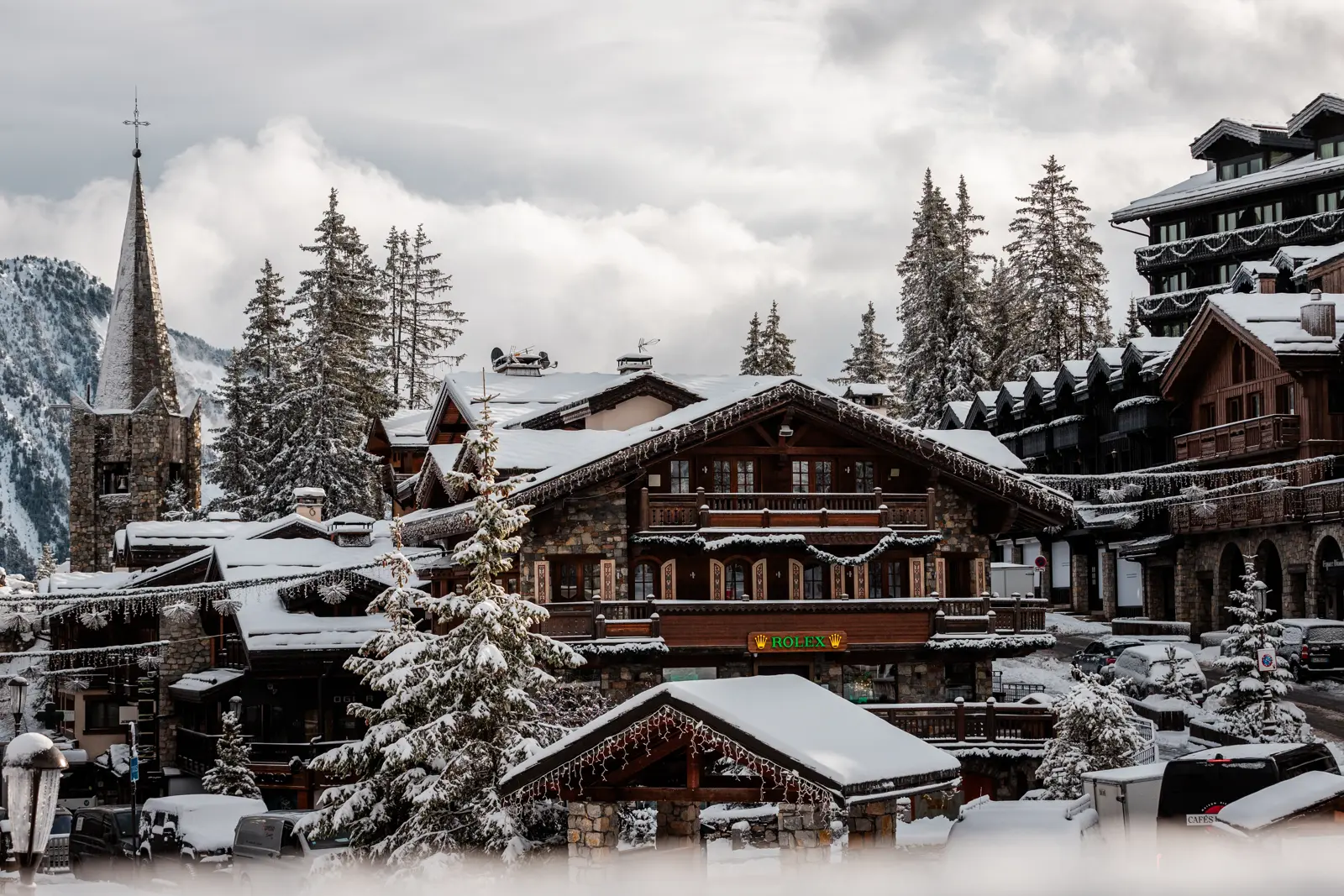 Chalets and church in Courchevel 1850