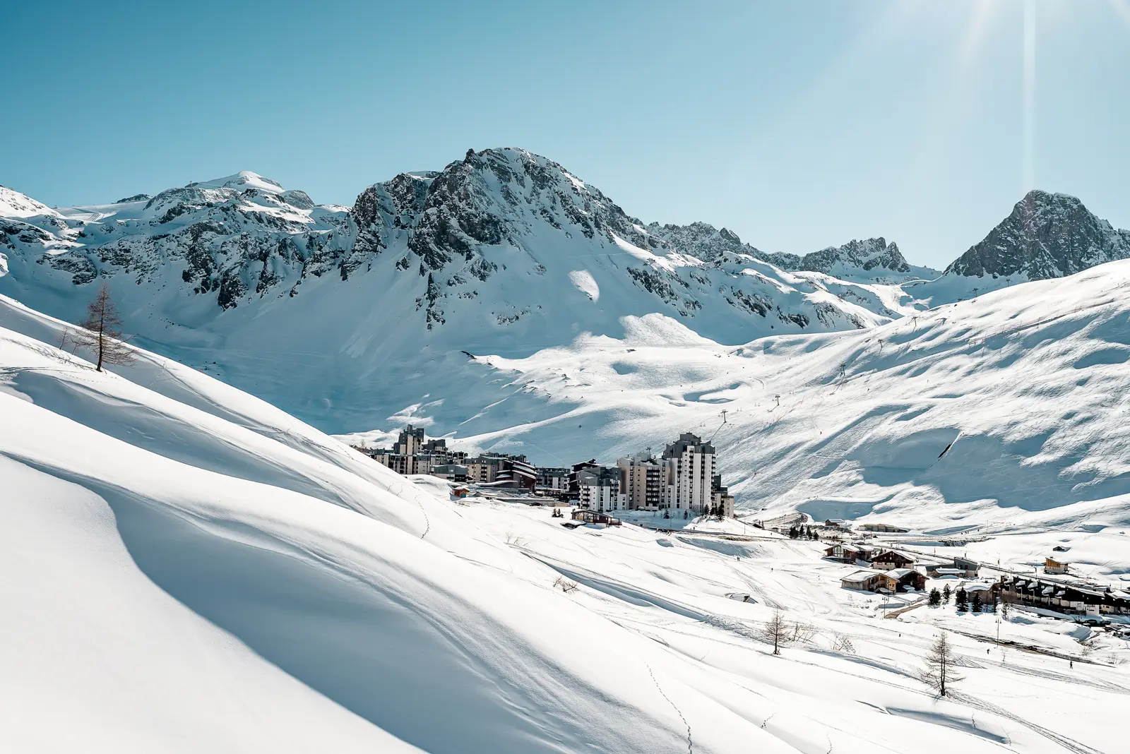 Tignes le Lac and the valley under fresh snow