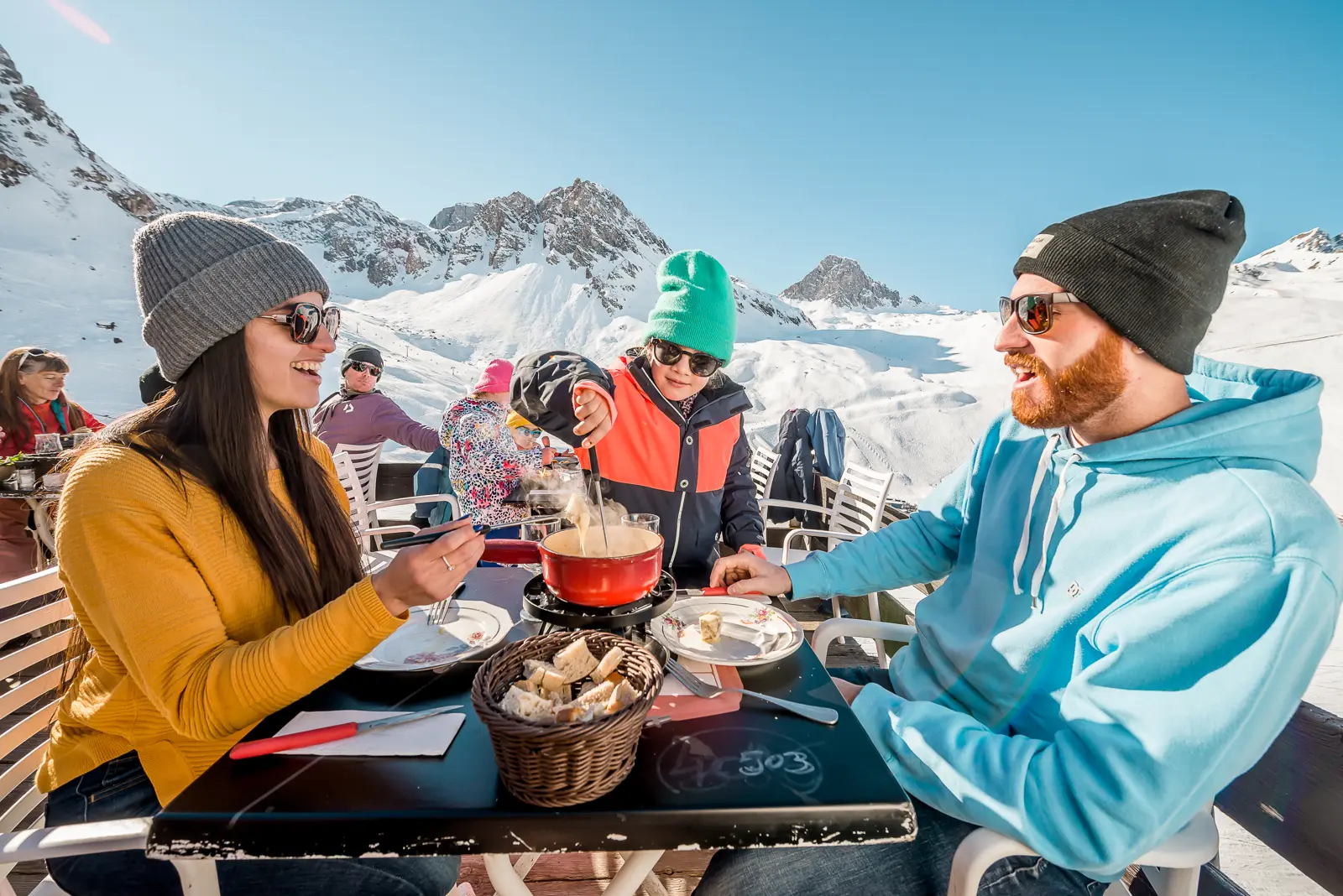 Lunch on a mountain terrace in Tignes