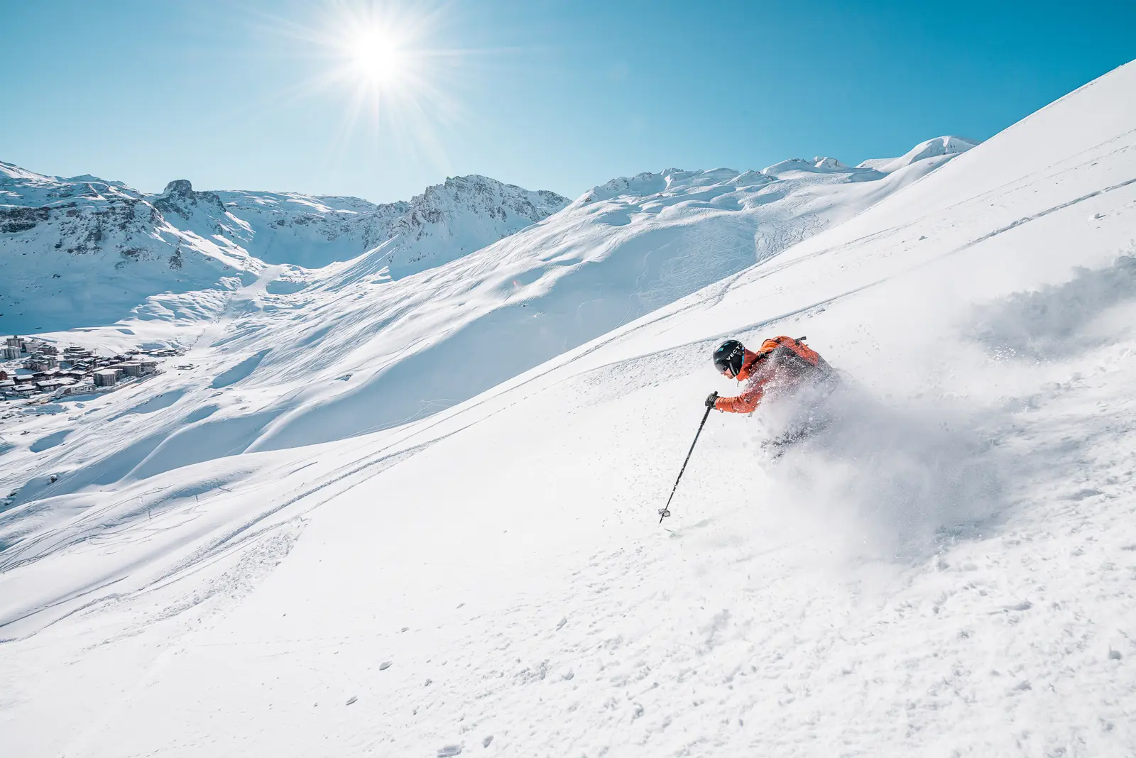 Fresh powder on a sunny morning in Tignes